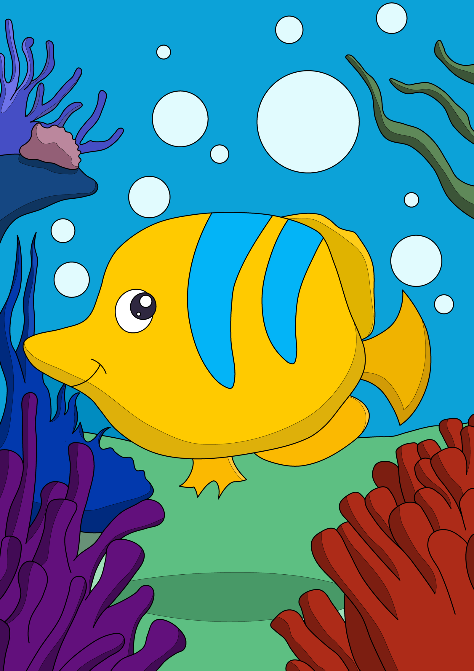 Beautiful Tropical Fish Coloring Page for Kids